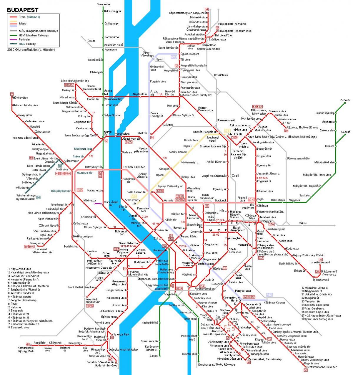 خطوط الترام بودابست خريطة
